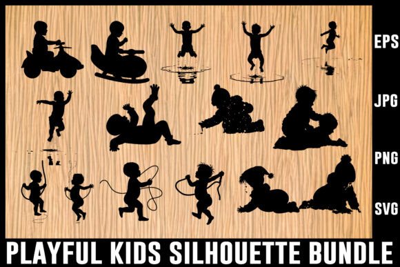 Download Playful Kids Silhouette Vector Bundle - Vector Collection