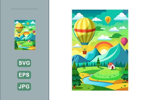 Download Hot Air Balloon Vector Landscape Backgro - Vector Collection