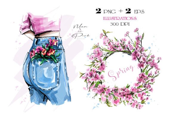 Download Spring Wreath Vector Illustration, Jeans - Vector Collection