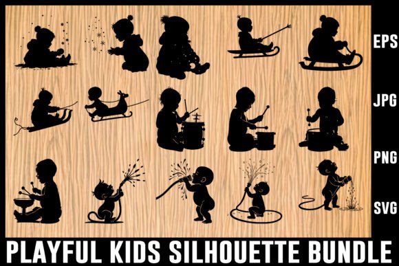 Download Playful Kids Silhouette Vector Bundle - Vector Collection