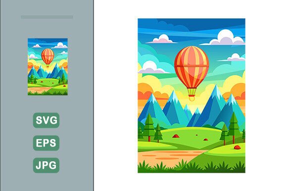 Download Hot Air Balloon Vector Landscape Backgro - Vector Collection