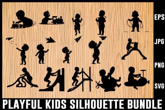 Download Playful Kids Silhouette Vector Bundle - Vector Collection