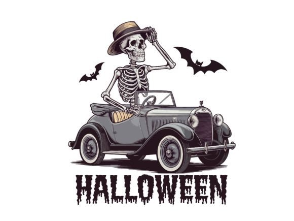 Download Halloween Skeleton Vintage Car Vector. - Vector Collection
