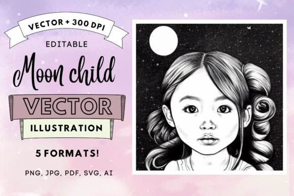 Download Moon Child Vector Illustration +300dpi - Vector Collection