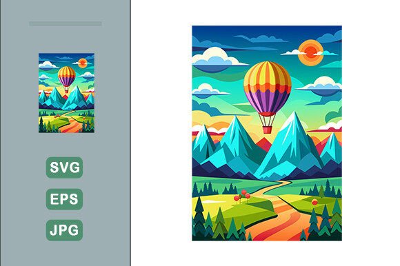 Download Hot Air Balloon Vector Landscape Backgro - Vector Collection