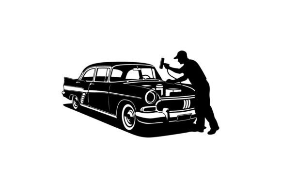 Download Man Washing Vintage Car Vector Illustrat - Vector Collection