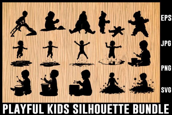 Download Playful Kids Silhouette Vector Bundle - Vector Collection