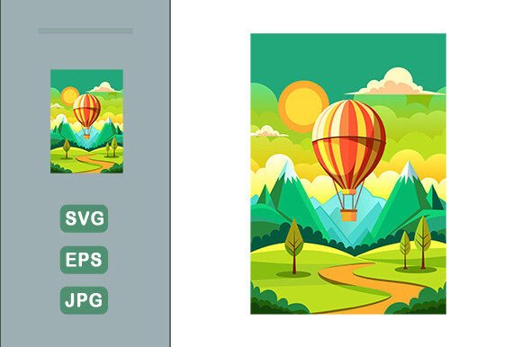 Download Hot Air Balloon Vector Landscape Backgro - Vector Collection