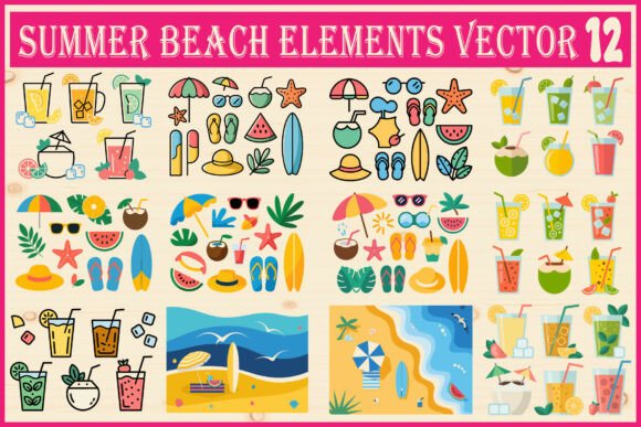 Download Summer Beach Elements Vector - Vector Collection