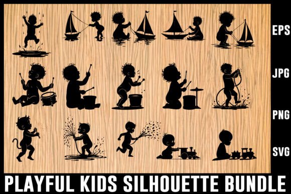 Download Playful Kids Silhouette Vector Bundle - Vector Collection