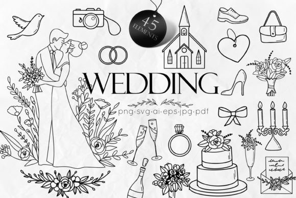 Download Wedding Doodle Illustrations Vector - Premium Bundle