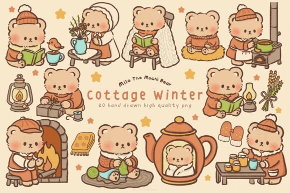 Download Kawaii Bear Cottage Winter Clipart - Winter Collection