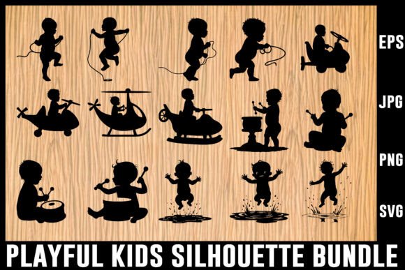 Download Playful Kids Silhouette Vector Bundle - Vector Collection