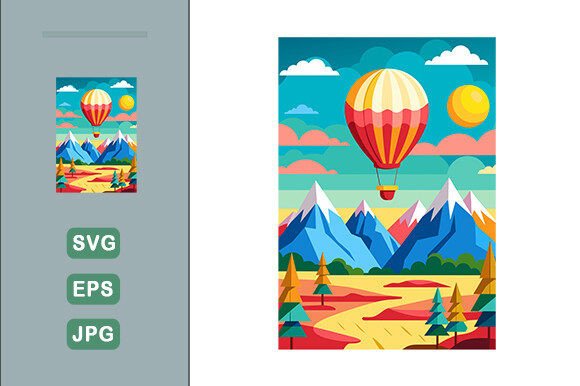 Download Hot Air Balloon Vector Landscape Backgro - Vector Collection