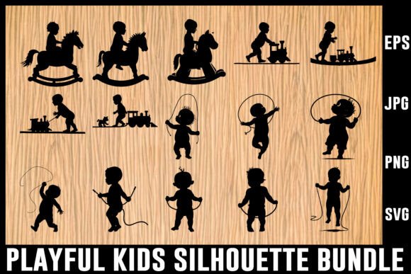 Download Playful Kids Silhouette Vector Bundle - Vector Collection
