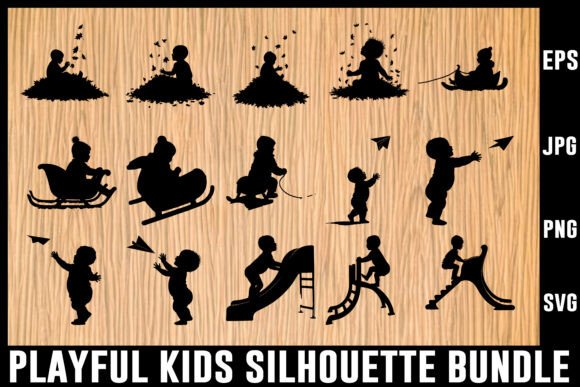 Download Playful Kids Silhouette Vector Bundle - Vector Collection